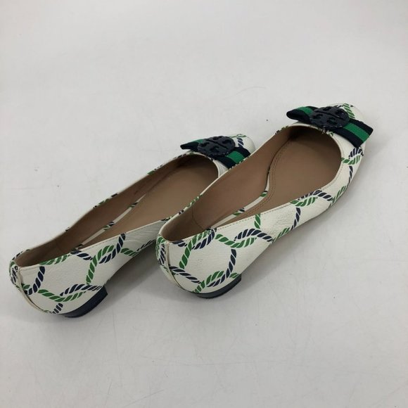 Tory Burch Maritime ankle wrap white navy green ballet flats 6.5 Isle - Picture 15 of 16